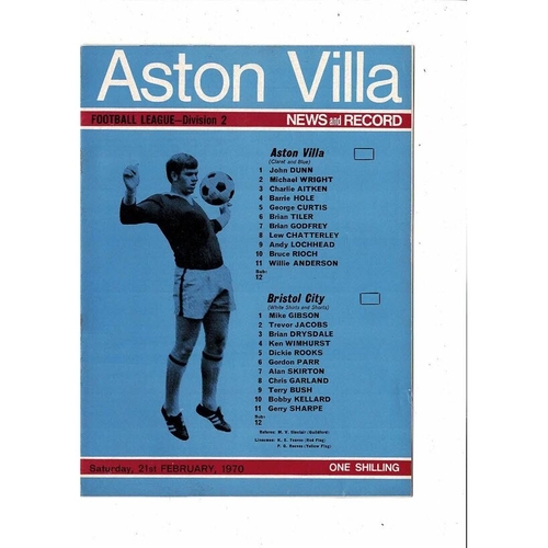 1969/70 Aston Villa v Bristol City Football Programme