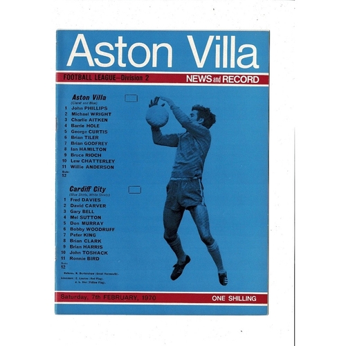 1969/70 Aston Villa v Cardiff City Football Programme