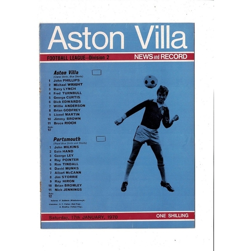 1969/70 Aston Villa v Portsmouth Football Programme