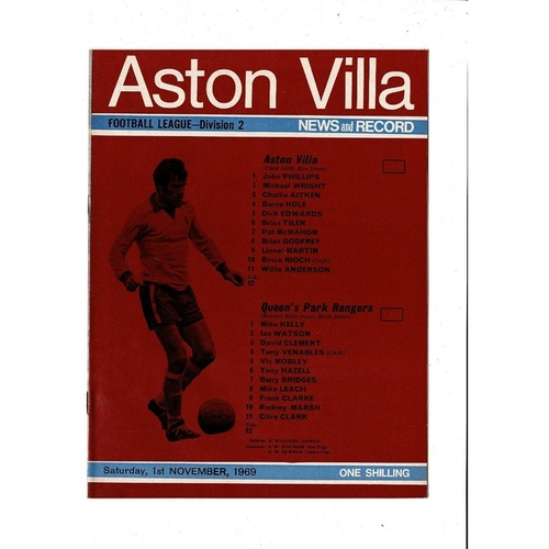 1969/70 Aston Villa v Queens Park Rangers Football Programme