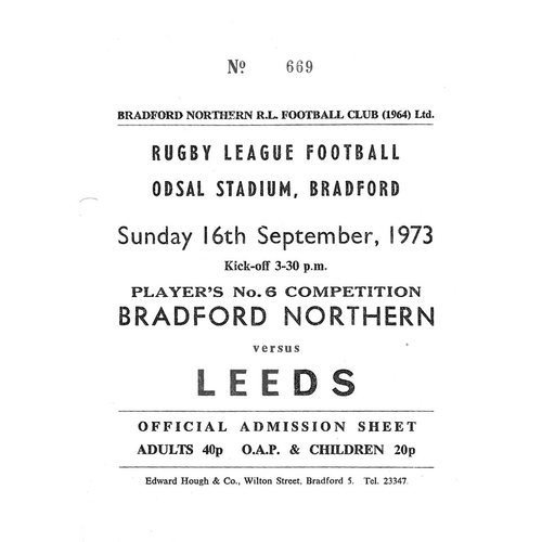 Bradford Northern Home Rugby League Programmes