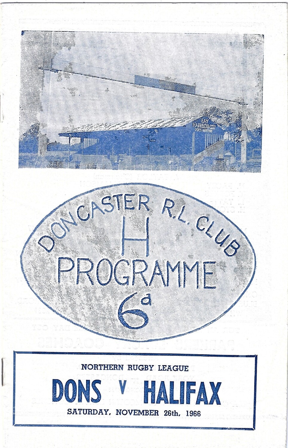 1966/67 Doncaster v Halifax Rugby League programme Bob's Sporting