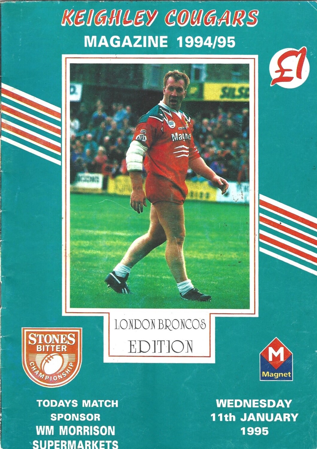 1994/95 Keighley Cougars v London Broncos Rugby League programme Bob