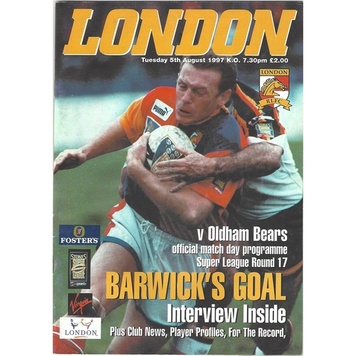 London Crusaders/London Broncos Home Rugby League Programmes