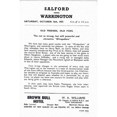 Salford Home Rugby League Programmes