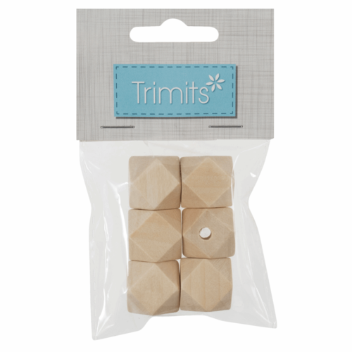 Wooden Beads: 20mm: 5mm Centre Hole: Geo Cut: 6 Pieces
