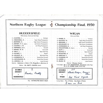 1950 Huddersfield v Wigan Championship Final Rugby League programme