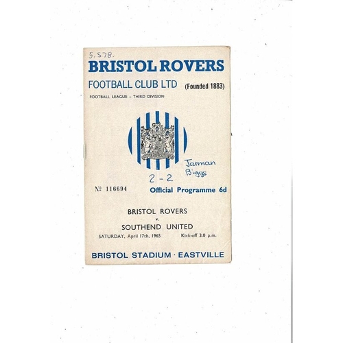 1964/65 Bristol Rovers v Southend United Football Programme