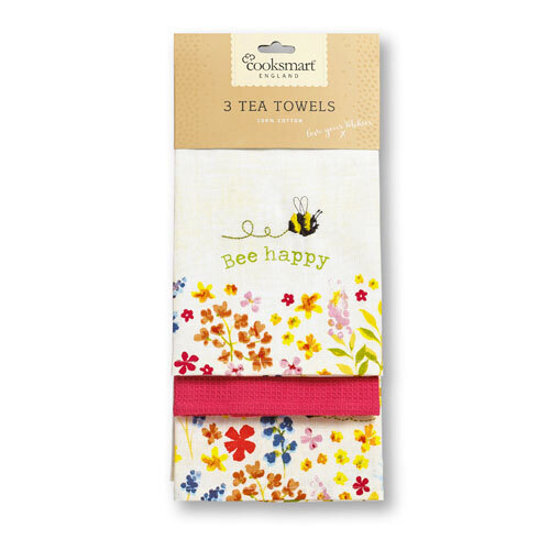 Bee Happy Cotton Apron and Set of 3 Tea Towel Set
