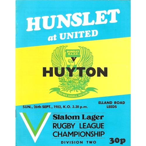 1982/83 Hunslet v Huyton Rugby League programme