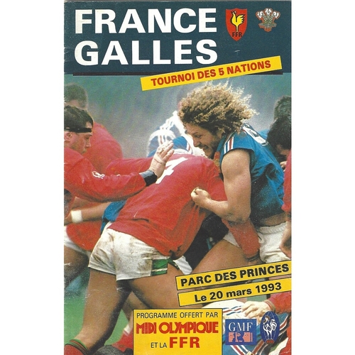 1993 France v Wales 5 Nations Rugby Union Programme