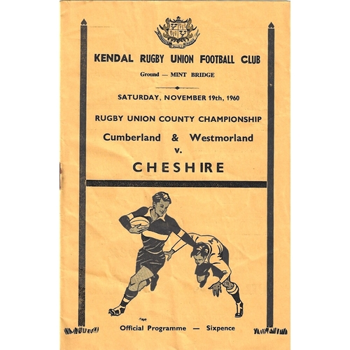 1960/61 Cumberland & Westmoreland v Cheshire County Championship Rugby Union programme