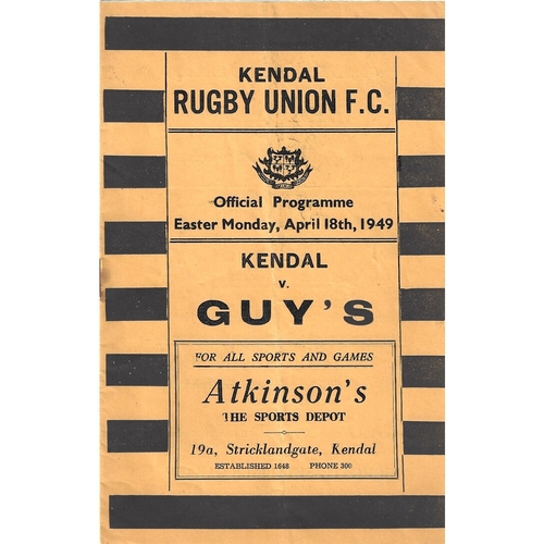 1948/49 Kendal v Guy's Rugby Union Programme