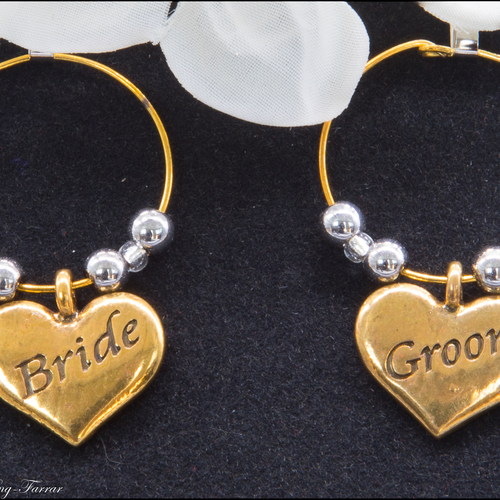Bride & Groom Wine Glass Charms Brass