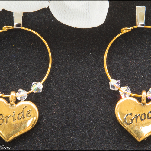 Bride & Groom Wine Glass Charms Brass