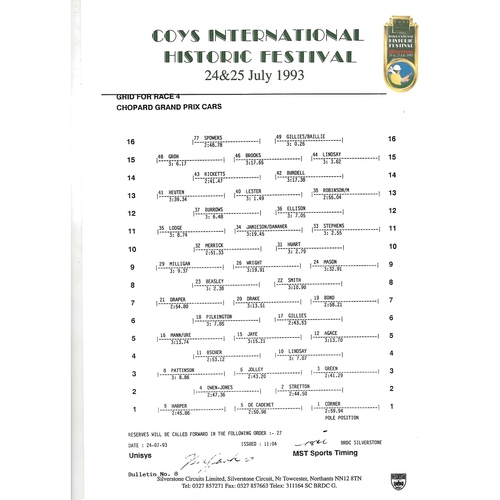 1993 Silverstone Coy's International Historic Festival Meeting (24-25/07/1993) Motor Racing Programme & Practice/Result Timing Sheets