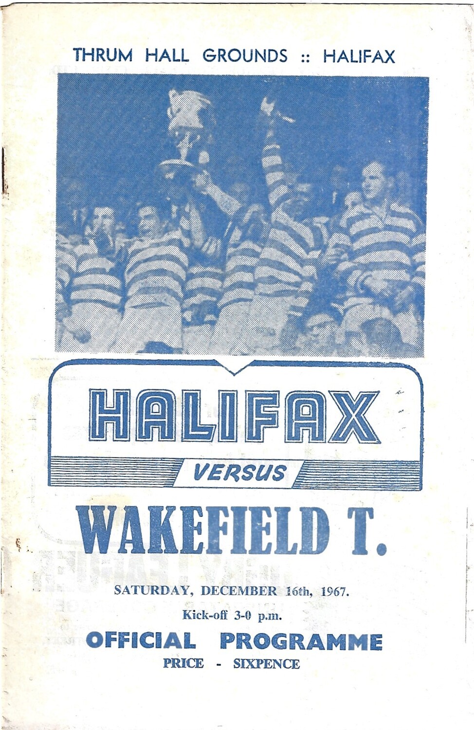 1967/68 Halifax v Wakefield Trinity Rugby League Programme Bob's