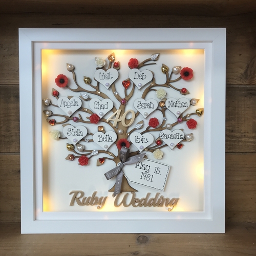 Personalised Anniversary Gift – Custom Family Tree Frame with Names, Pearls & Optional Lights