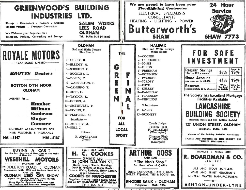 1966/67 Oldham v Halifax Rugby League Programme Bob's Sporting