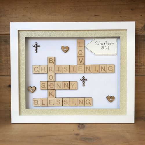 Christening / Baptism Scrabble Family Name Box Frame Crafty Monkey