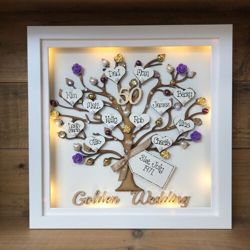 Personalised Anniversary Gift – Custom Family Tree Frame with Names, Pearls & Optional Lights