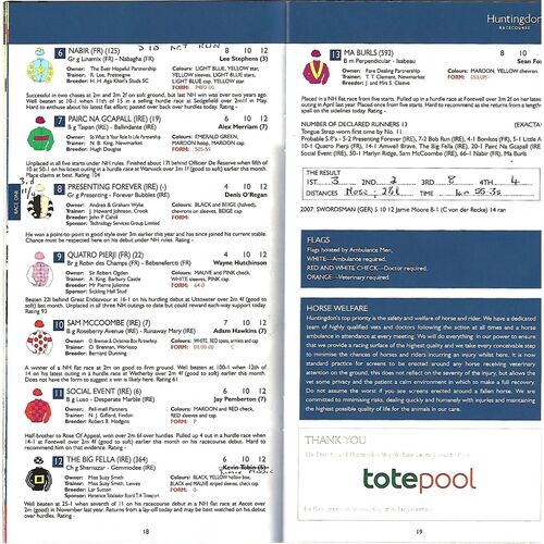 2008 Huntingdon Totescoop6 Day Race Meeting (22/11/2008) Horse Racing Racecard