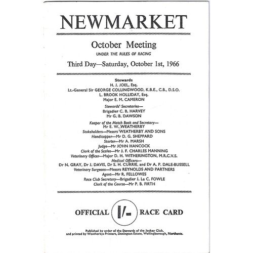 Newmarket Horse Racing Racecards/Programmes