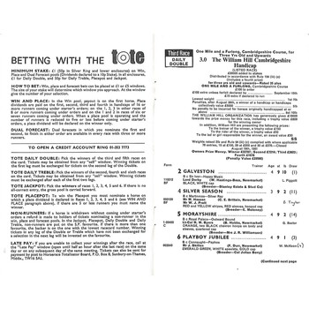 1981 Newmarket October (William Hill Cambridgeshire Handicap) Race Meeting (03/10/1981) Horse Racing Racecard