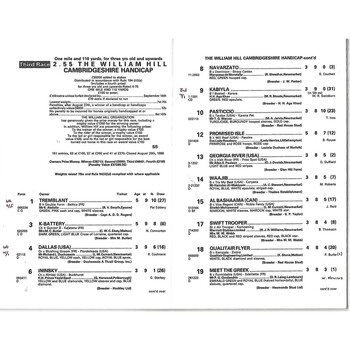 1986 Newmarket October Meeting (The William Hill Cambridgeshire Handicap) Race Meeting (04/10/1986) Horse Racing Racecard