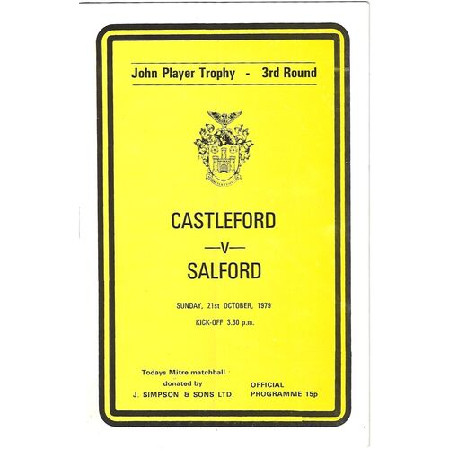 1979/80 Castleford v Salford John Player Trophy 3rd Round Rugby League Programme