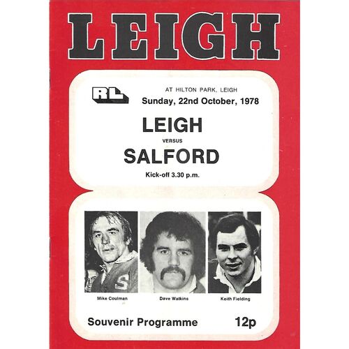 1978/79 Leigh v Salford Rugby League Programme