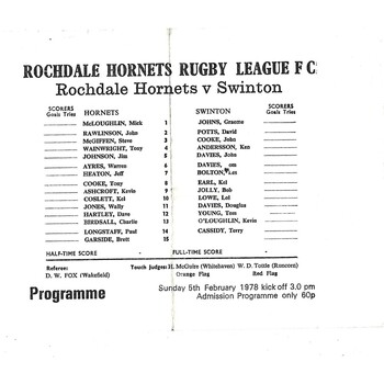 Rochdale Hornets Home Rugby League Programmes