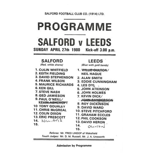 Leeds Away Rugby League Programmes