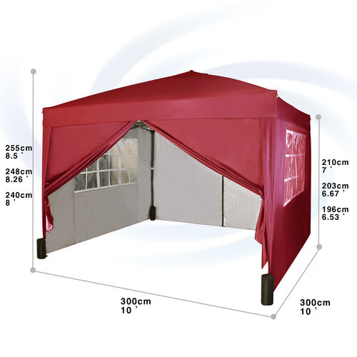 3m x 3m Gazebo Resistant Outdoor Garden Marquee Canopy Canopy + side's (Red)