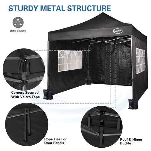 MAXIMUS HEAVY DUTY GAZEBO With Sides (Black)