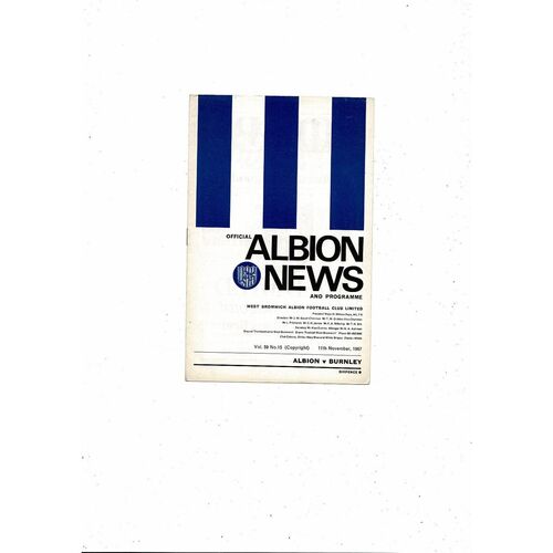 1967/68 West Bromwich Albion v Burnley Football Programme