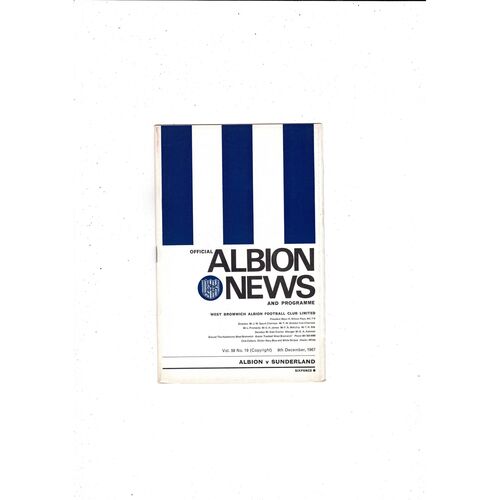 1967/68 West Bromwich Albion v Sunderland Football Programme + League Review Dec