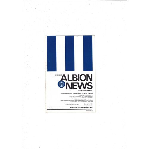 1967/68 West Bromwich Albion v Sunderland Football Programme April