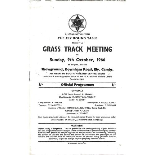 Grass Track Racing Programmes