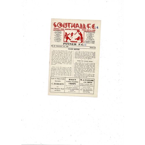 Southall Home Football Programmes