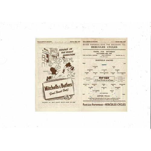 1947/48 Aston Villa v Sheffield United Football Programme