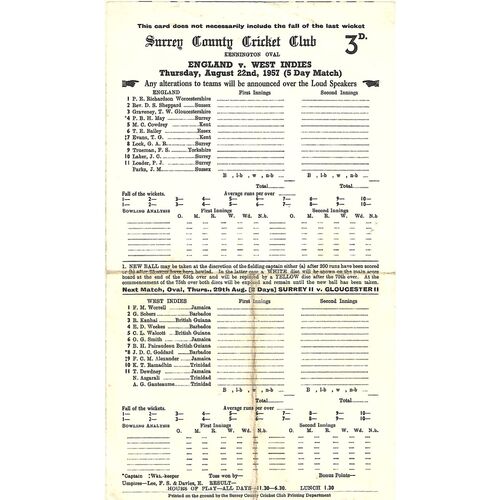 West Indies Cricket Programmes/Scorecards