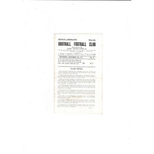 Southall Home Football Programmes