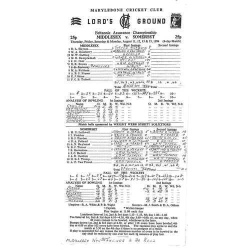 Middlesex County Cricket Programmes/Scorecards