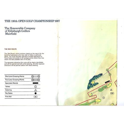 1987 Open Golf Championship (Muirfield, 16-19/07/1987) Official Golf Programme, Order of Play Card (16 & 17/07/1987) & Course Map