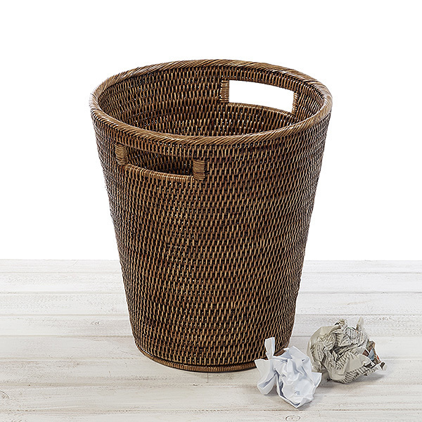 Large Round Waste Paper Basket With Insert Handle URU Home Ratten
