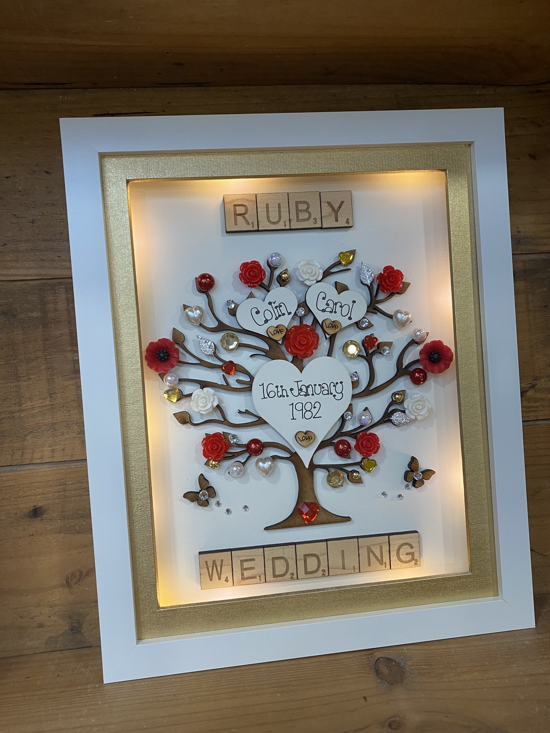 LED “ Floral Ruby wedding “ frame Crafty Monkey Sports Medal
