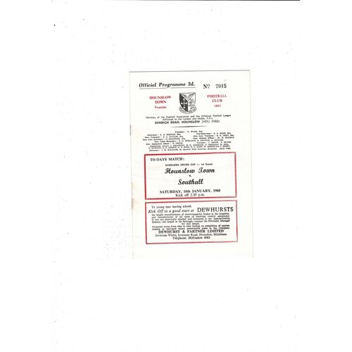 Hounslow Town Football Programmes