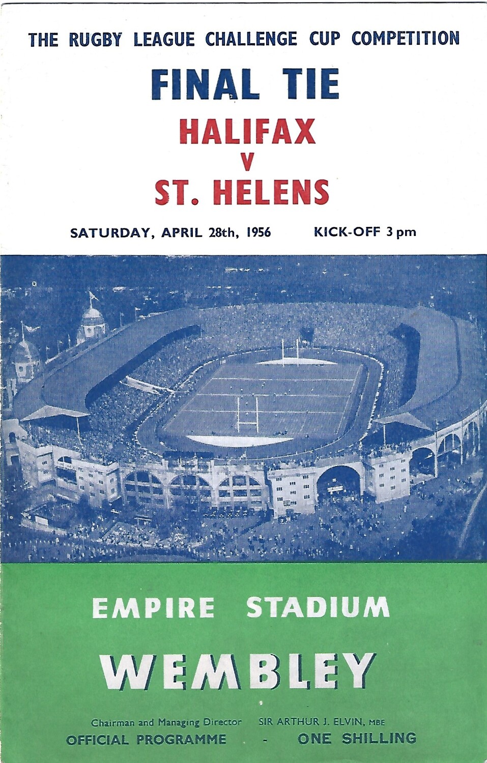 1956 Halifax v St. Helens Rugby League Challenge Cup Final Programme