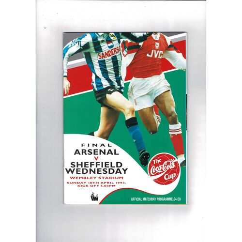 1993 Arsenal v Sheffield Wednesday League Cup Final Football Programme